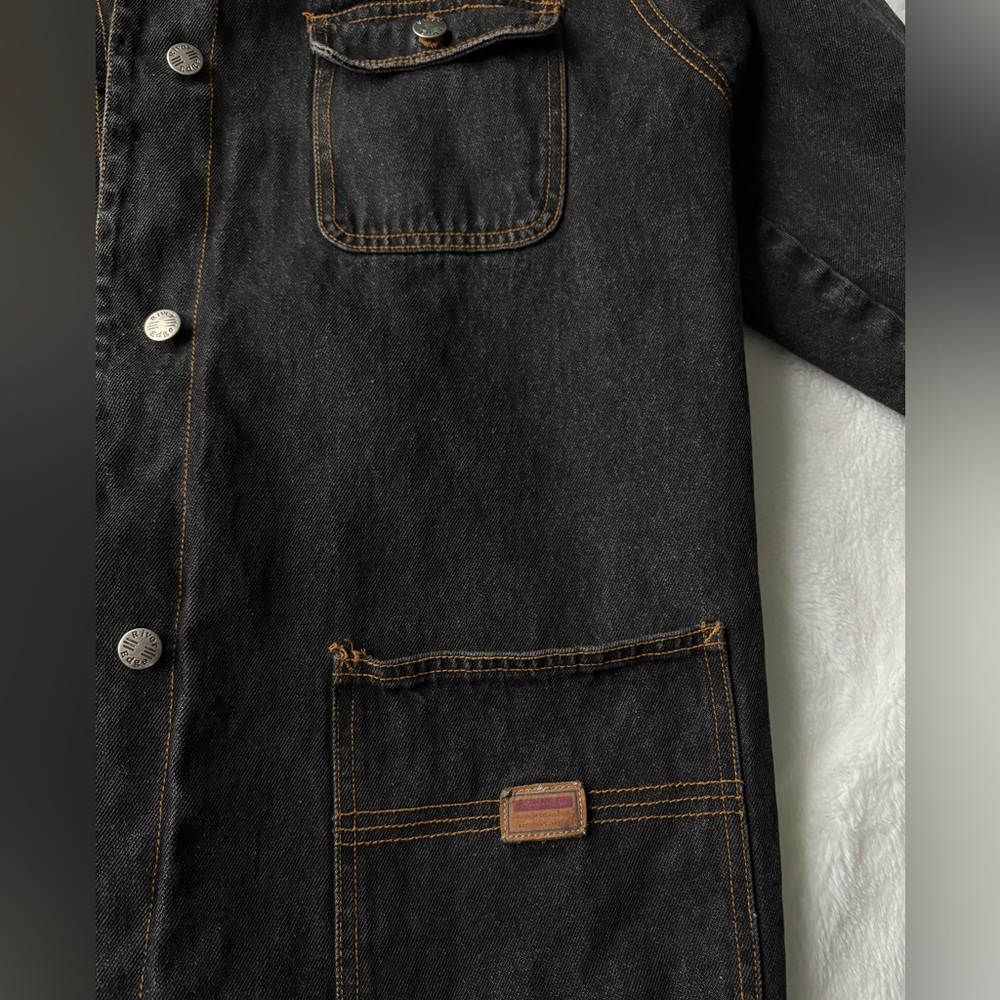 Women's Black Denim Field Jacket with Brown Trim and Flannel Lining - Picture 9 of 9